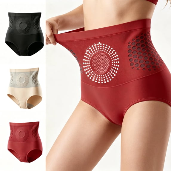 Women's High-Waisted Abdomen Control Shapewear Panties, Seamless Body Shaper Briefs for Abdomen Smoothing, Comfortable Daily Compression Underwear,Red,XL