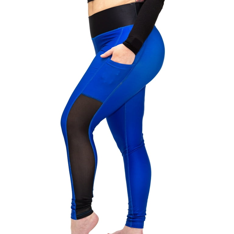 Women's High Waisted Activewear Yoga Royal Blue Mesh Insert