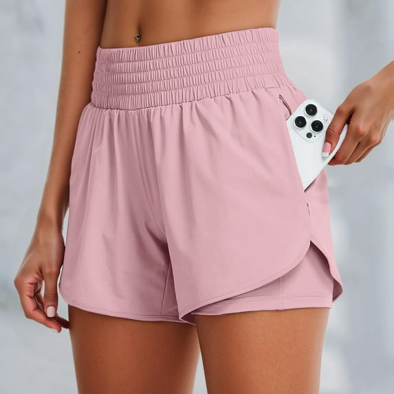 Women's High Waisted Athletic Shorts Flowy Ruffle Skirt for Workout Running Tennis with Zip Pocket Pure Color Casual Comfort