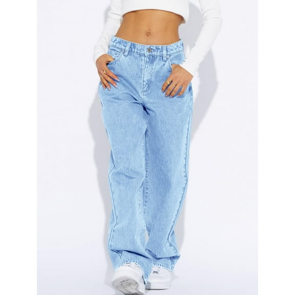 Women's High Waisted Baggy Jeans Straight Leg Casual Denim Pants
