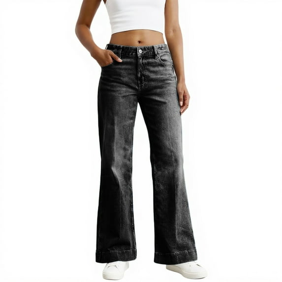 Women's High Waisted Baggy Jeans, Stretchy Wide Leg Denim Pants, Comfort Fit Casual Everyday Wear with Four Pocket Design Black XXL
