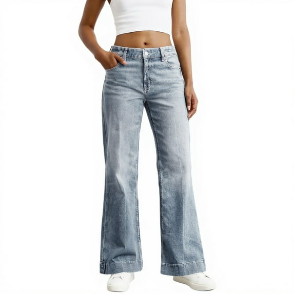 Women's High Waisted Baggy Jeans, Stretchy Wide Leg Denim Pants, Comfort Fit Casual Everyday Wear with Four Pocket Design Light Blue XL