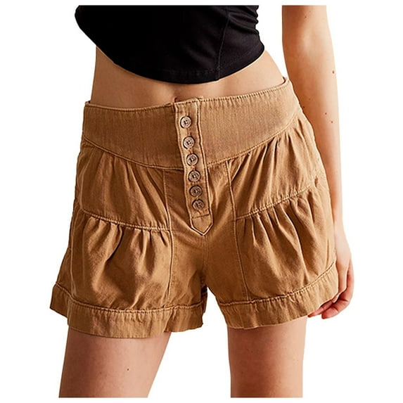 Women's High Waisted Baggy Ripped Jeans Shorts Floral Ruffle Denim Casual Elastic Waist Summer Fashion Bottoms Beach Vacation Trendy 2025 with Pockets S-XL