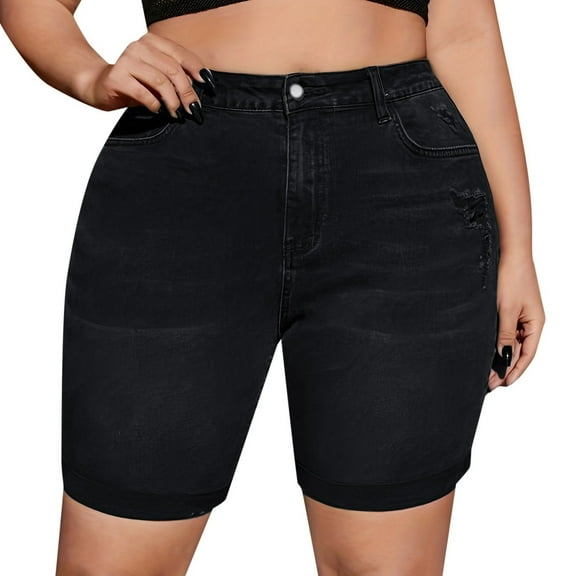 Women's High Waisted Baggy Ripped Jeans Shorts Summer Plus Size Fashion Black Skinny Mid Waist Jeans Summer Casual Beach Shorts XL-5XL