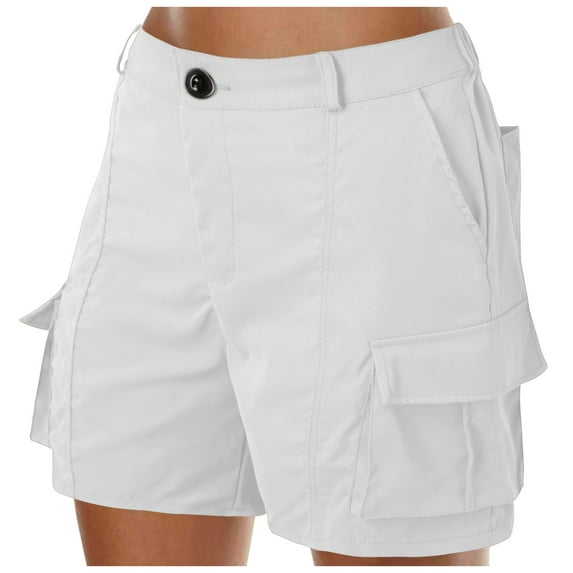 Women's High Waisted Baggy Shorts Loose Solid Color Mini Pant Summer Beach Buttons Pants Cargo Casual Summer Jean Shorts S-2XL