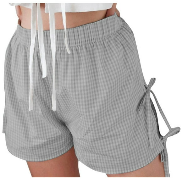 Women's High Waisted Baggy Shorts Retro Checkered Side Strap Loose Summer Flowy Shorts S-XL