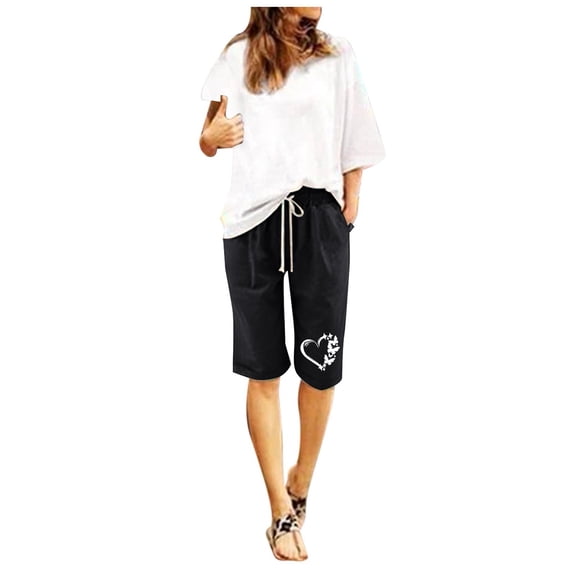 Women's High Waisted Baggy Shorts Summer Printed Cotton Linen Drawstring Loose Elastic Beach Baggy Dressy Casual Womens Jorts S-3XL