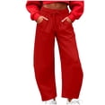 thumbnail image 1 of Women's High Waisted Barrel Leg Baggy Sweatpants Elastic Drawstring Lounge Pants with Pockets for Daily Workout Yoga Travel Wear，Red，S, 1 of 9