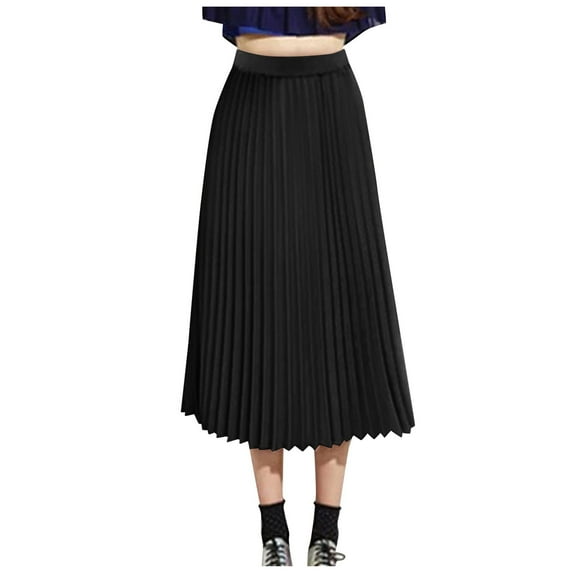 Women's High Waisted Beach Skirt - Lightweight Bohemian Flowy Pleated Skirt with Elastic Waist, Perfect for Vacation, Casual Wear, and Outdoor Activities,Black XL
