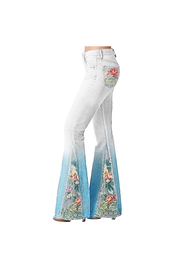Women's High Waisted Bell Bottom Bootcut Jeans Flare Wide Leg Stretch Trendy Jeans Lace-Up Flared Pants Stretch Cow Jeans Pants Blue A XL