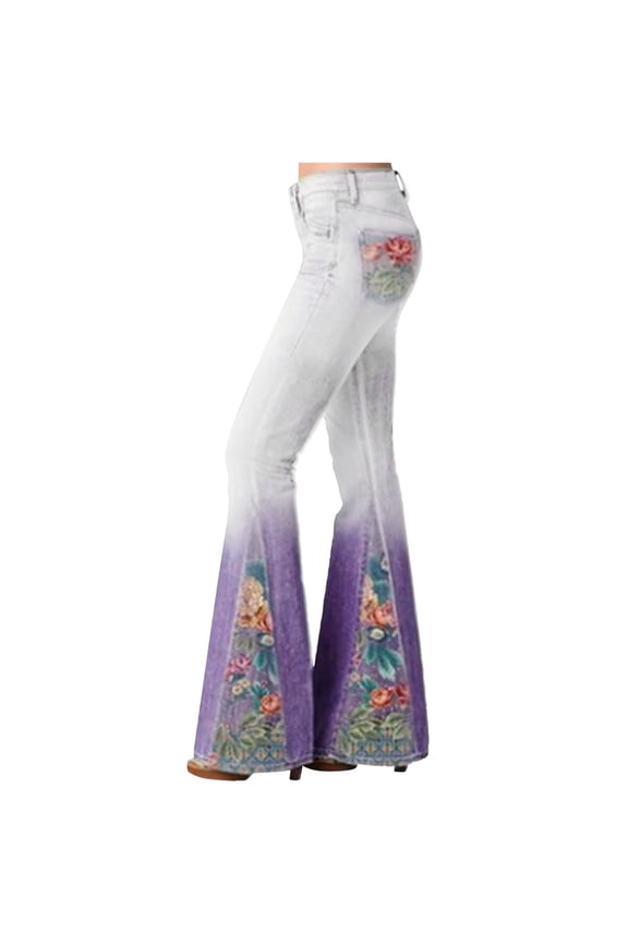 Women's High Waisted Bell Bottom Bootcut Jeans Flare Wide Leg Stretch Trendy Jeans Lace-Up Flared Pants Stretch Cow Jeans Pants Purple A L
