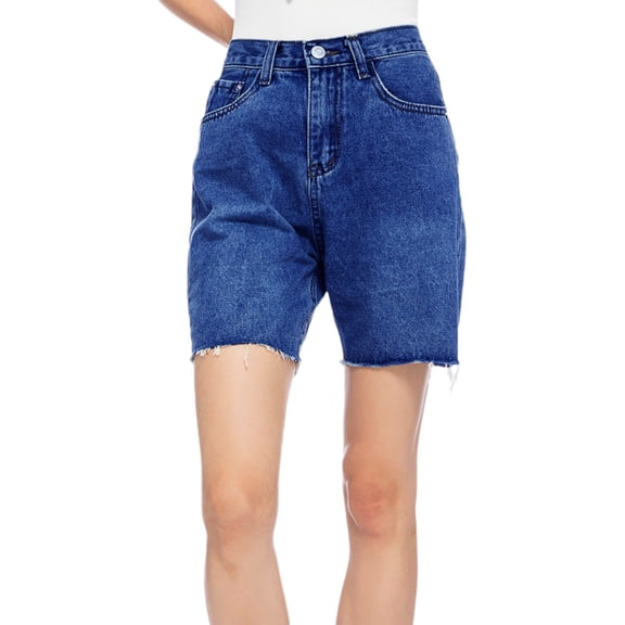Women's High Waisted Bermuda Denim Shorts- X Large, Medium Denim