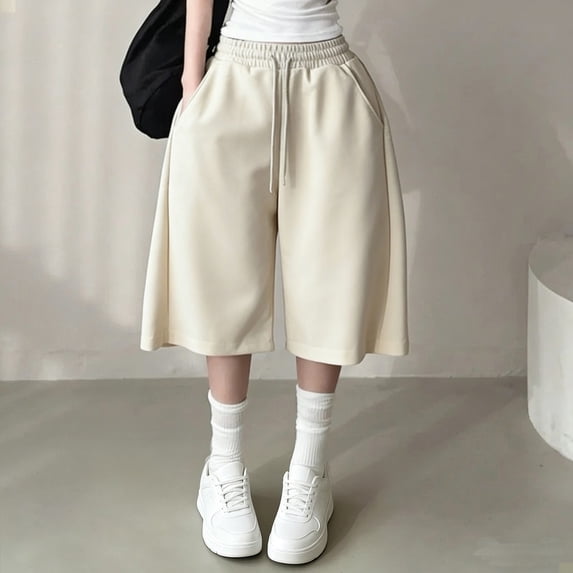 Women's High Waisted Bermuda Shorts, 5" Loose Fit Athletic Shorts for Women, Wide Leg Casual Running Shorts, Breathable Summer Shorts for Yoga Workout Daily Leisure Khaki L