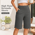 thumbnail image 1 of Women’s High Waisted Bermuda Shorts with Pockets, Stretch Casual Long Shorts, Soft Comfortable Athletic Workout Shorts for Yoga, Running, Lounge and Everyday Wear, 1 of 9