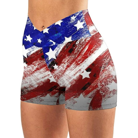 Women's High Waisted Biker Shorts, Booty Gym Cross Waist Workout Yoga Shorts Print Running Leggings A3