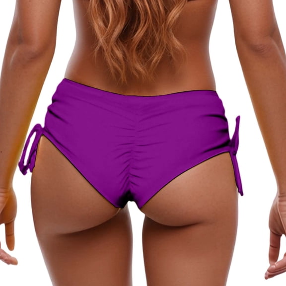Women's High Waisted Bikini Bottom, Sexy Boyshort with Side Tie & Ruched Detail, Cheeky Swim Shorts for Beach and Swimming