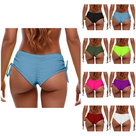 Women's High Waisted Bikini Bottom, Side Tie Cheeky Swim Pants with Ruching, Comfortable Beach Summer Bathing Suit for Swimming