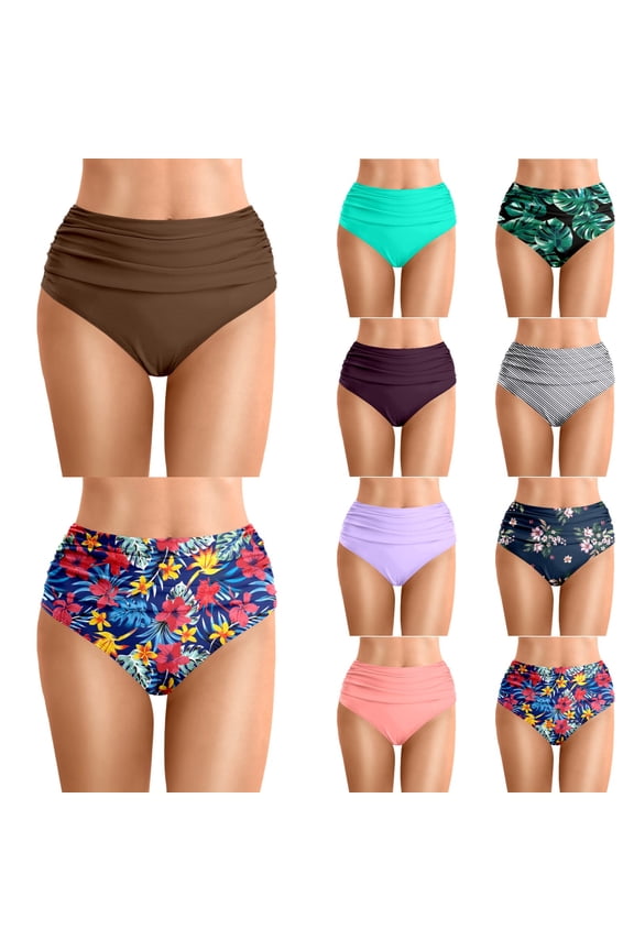 Women's High Waisted Bikini Bottom Tummy Control Ruched Bathing Suit Swim Bottom