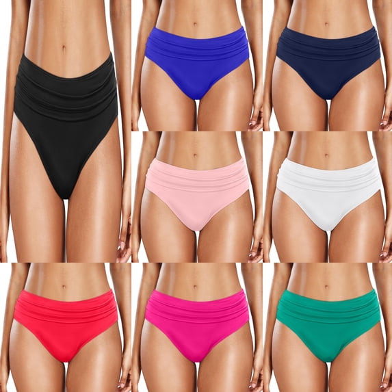 Women's High Waisted Bikini Bottom Tummy Control Ruched Bathing Suit Swim Bottom