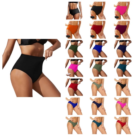 Women's High Waisted Bikini Bottom for Women Black Tummy Control Bathing Suit Swim Bottom