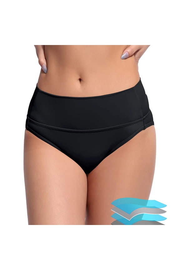 Women's High Waisted Bikini Bottoms Retro Swimwear Full Coverage Bathing Suit Bottom Comfortable Stretchy Swim Pants for Women