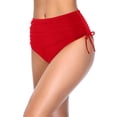 thumbnail image 1 of Women's High Waisted Bikini Bottoms Tie Side Tummy Control Swimsuit Full Coverage Swimwear Ruched Shorts Briefs Red S, 1 of 4