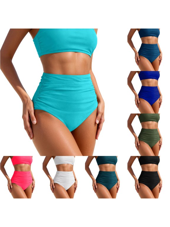 Women's High Waisted Bikini Bottoms Triangle Style Swim Briefs for Beach Pool Vacation Swimwear Bottoms