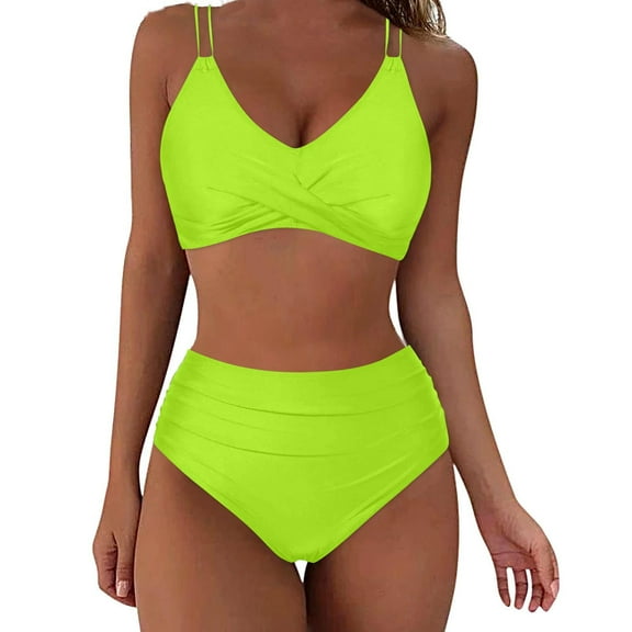 Women's High Waisted Bikini Set - Push Up Twist Front Top & Comfort Bottoms, Tummy Control Two Piece Swimwear for Beach & Pool