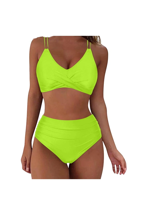 Women's High Waisted Bikini Set - Push Up Twist Front Top & Comfort Bottoms, Tummy Control Two Piece Swimwear for Beach & Pool