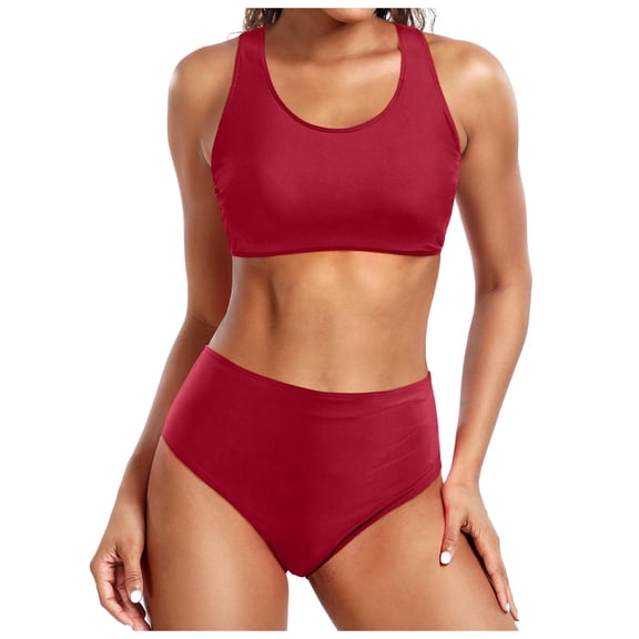 Women's High Waisted Bikini Set - Sexy Push Up, Vintage Retro Ruched Print, Flowy Tanks Top, 84% Polyester, 16% Spandex