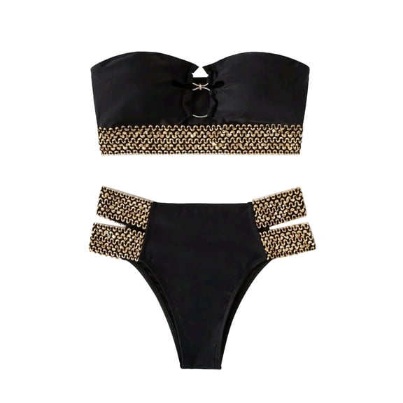 Women's High Waisted Bikini Set Sexy Two Piece Swimsuit with Metal Ring Details High Cut Tankini Bathing Suit