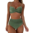 thumbnail image 1 of Women's High Waisted Bikini Set Two Piece Swimsuit for Women Shirred Solid Color High Waisted Bathing Suits for Women Strap Bikini Swimwear Summer Swim Suit Gibobby(S,AG), 1 of 7
