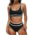 thumbnail image 1 of Women's High Waisted Bikini Sets Colorblock 2 Piece Swimsuit Scoop Neck Tank Top Sporty Bathing Suits, 1 of 5