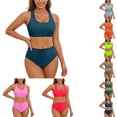 thumbnail image 1 of Women's High Waisted Bikini Sets with Push Up Top - 2 Piece Tummy Control Swimsuits Spaghetti Strap Bathing Suits, Solid Color Beach Wear(Dark Green,L), 1 of 6