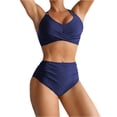 thumbnail image 1 of Women's High Waisted Bikini Sets Push Up Twist Front Spaghetti Straps Ruched Two Piece Swimsuit Bathing Suit Dark Blue XL, 1 of 5