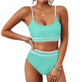 thumbnail image 1 of Women's High Waisted Bikini Sets Sporty Scoop Neck 2 piece Swimsuits Color Block High Cut Bathing Suits Mint Green XXL, 1 of 4