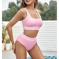 thumbnail image 1 of Women's High Waisted Bikini Sets Sporty Two Piece Swimsuits Color Block Cheeky High Cut Bathing Suits, 1 of 5