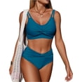 thumbnail image 1 of Women's High Waisted Bikini Sets Tummy Control 2 Piece Swimsuits Full Coverage Knot Front Bathing Suit Turquoise XL, 1 of 7