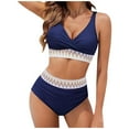 thumbnail image 1 of Husipze Women's High Waisted Bikini Sets Tummy Control Two Piece Swimsuits Color Block High Cut Bathing Suit Navy 2XL, 1 of 8