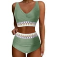thumbnail image 1 of Women's High Waisted Bikini Sets Two Piece High Cut Bathing Suits Athletic Color Block Swimsuits, 1 of 2
