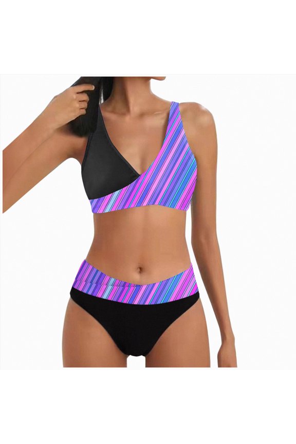 Women's High Waisted Bikini Sets Two Piece Swimsuit Tummy Control Bathing Suit V Neck Swimwear Swim Suit Gibobby(XXL,Purple)