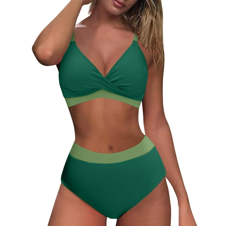 Women s High Waisted Bikini Sets V Neck Two Piece Swimsuit Color Block Front Bathing Suits Lap Swimming Suit for Women Two Piece Swimsuits for Women with Shorts Long Skirt And Top Set