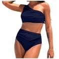 thumbnail image 1 of Women's High Waisted Bikini Sets for Women Tummy Control Swimsuits Neon Two Piece V Neck Drawstring Bathing Suits Gibobby(L,Navy), 1 of 9
