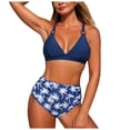 thumbnail image 1 of Women's High Waisted Bikini Sets for Women Tummy Control Swimsuits Neon Two Piece V Neck Drawstring Bathing Suits Gibobby(L,Navy), 1 of 8