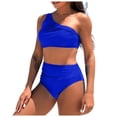 thumbnail image 1 of Women's High Waisted Bikini Sets for Women Tummy Control Swimsuits Neon Two Piece V Neck Drawstring Bathing Suits Gibobby(XL,Blue), 1 of 9