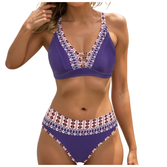 Women's High Waisted Bikini Sets for Women Tummy Control Swimsuits Neon Two Piece V Neck Drawstring Bathing Suits Gibobby(XXXXXL,Purple)