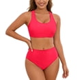 thumbnail image 1 of Women's High Waisted Bikini Sets with Push Up Top - 2 Piece Tummy Control Swimsuits Spaghetti Strap Bathing Suits, Solid Color Beach Wear(Red,M), 1 of 6