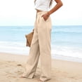 thumbnail image 1 of Women's High Waisted Boho Linen Pants Wide Leg Lightweight Loose Fit Casual Trousers Khaki XL, 1 of 4