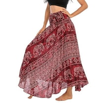 Women's High Waisted Boho Skirt Long Halter Midi Dress Coverup Skirt Flowy Gypsy Handkerchief Ankle Length Summer Red Small-Large