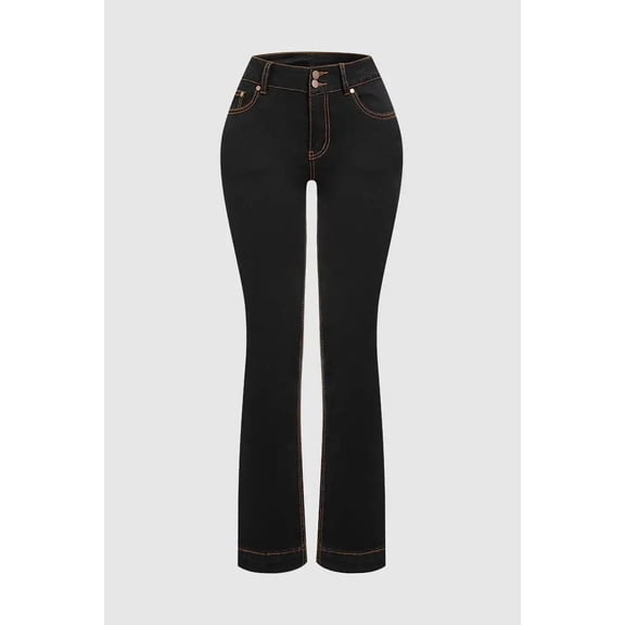 Women's High Waisted Bootcut Jeans, Stretch Denim with Contrast Stitching, Flared Pants for Western Style